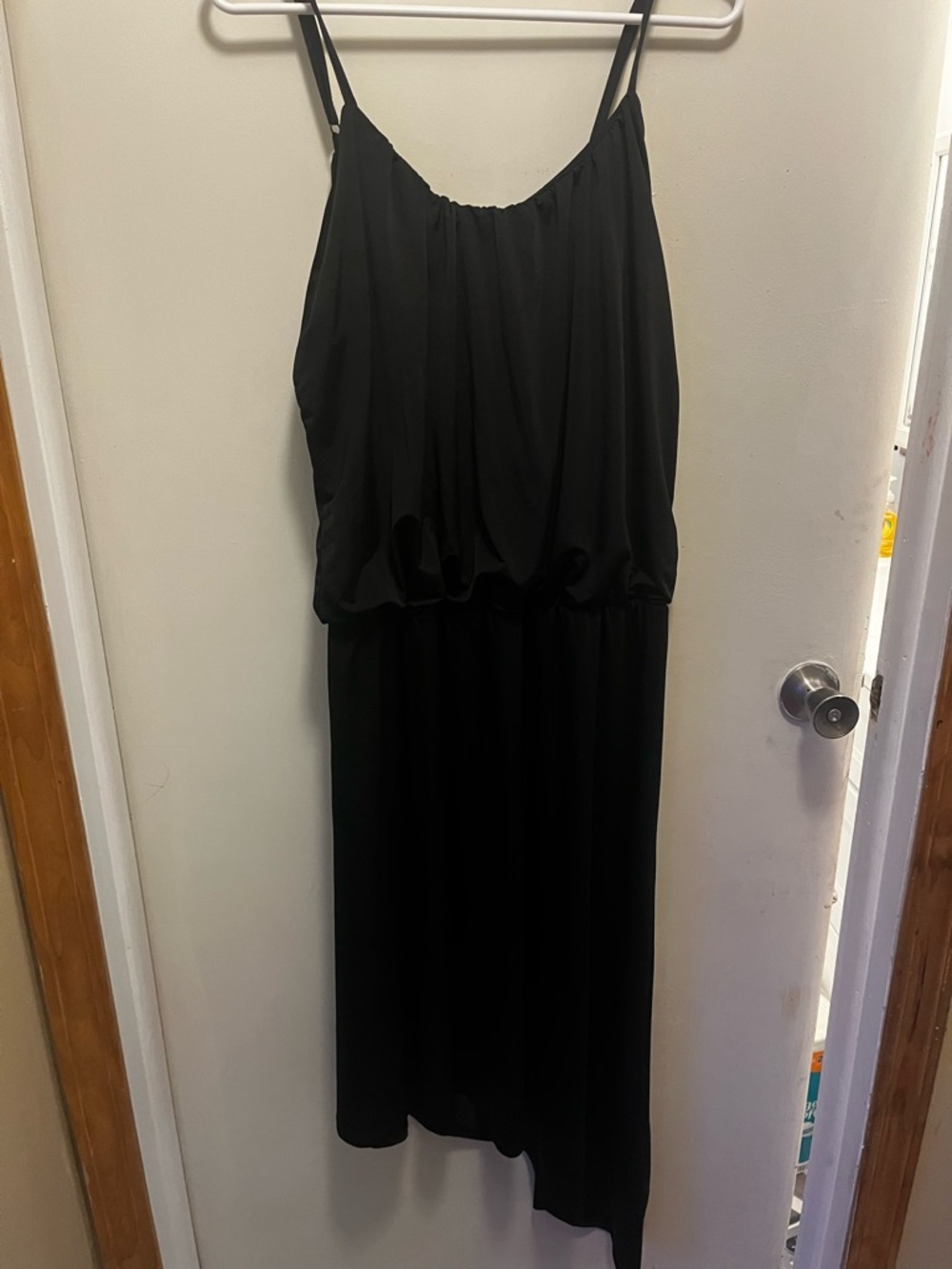 French Laundry Black Asymmetrical Spaghetti-Strap Maxi Dress